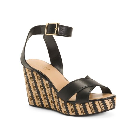 LOTTINI multi Made In Italy Leather Ankle Strap Bicolor Wedge Sandals - Picture 1 of 2
